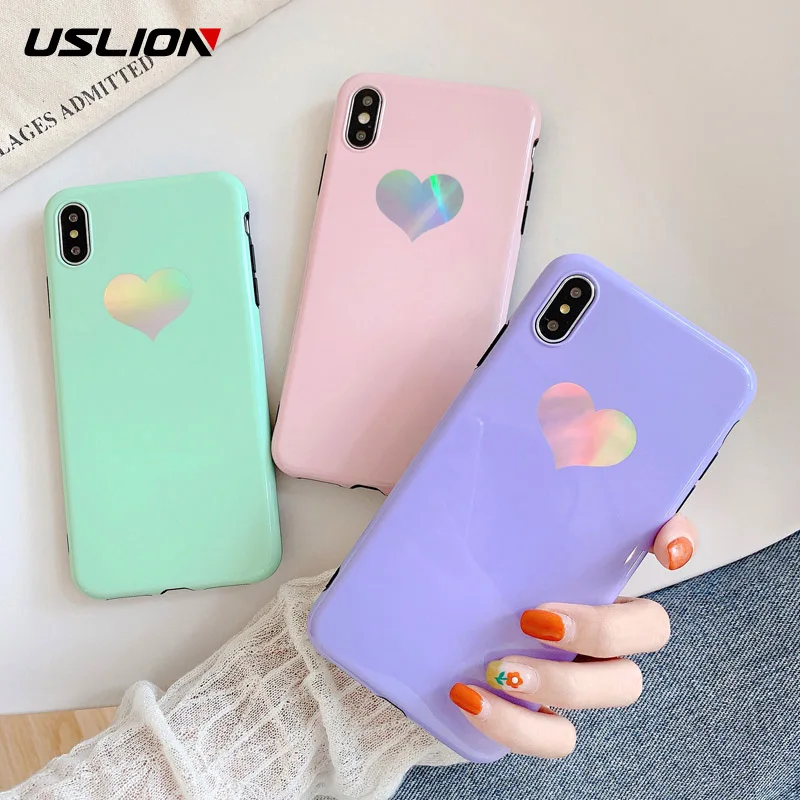 Lovebay Love Heart Laser чехол для телефона iPhone X XS XR Xs Max карамельный цвет мягкий IMD простой 6