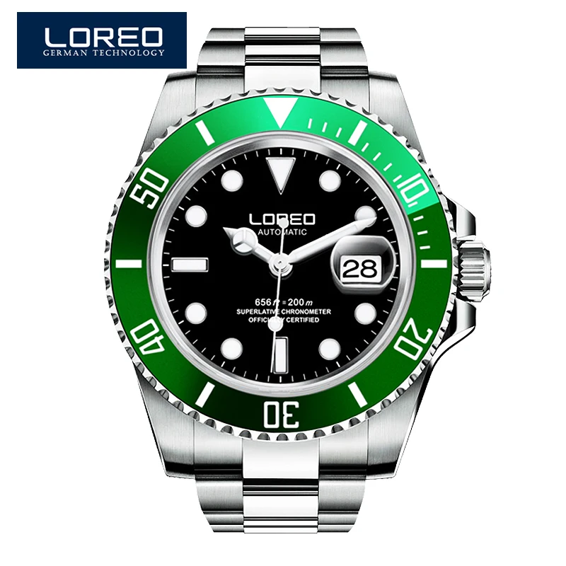 LOREO Germany watches font b men b font luxury automatic self wind luminous waterproof 200M oyster