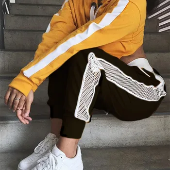 

Pantalon Mujer Promotion Limited Elastic Waist Europe And America 2019 Summer Personality Mesh Yarn Stitching Waist Harem Pants