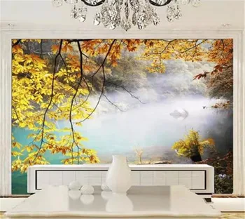 

American Vintage Wallpaper HD Dreamy Yellow Leaves Autumn Landscape Illustration Indoor TV Background Wall Decoration Mural Wall