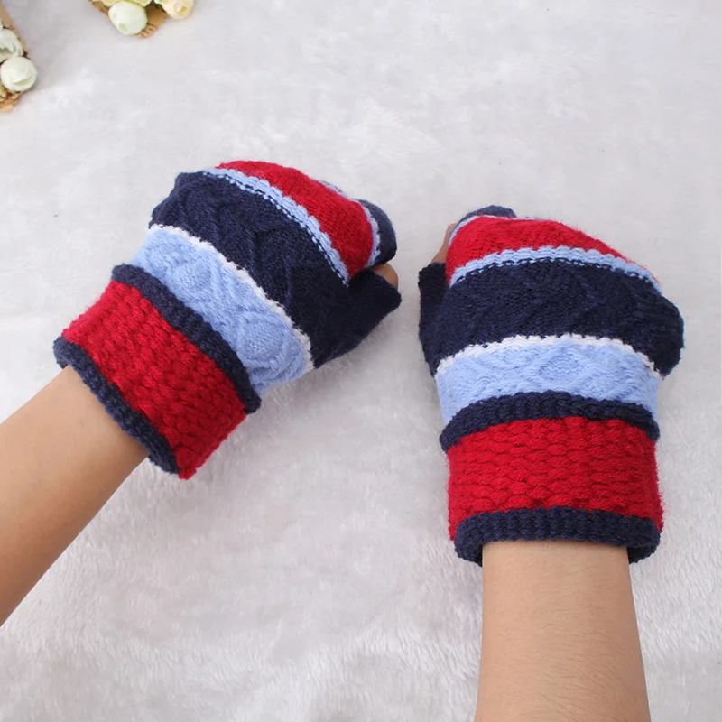 Модные Классические вязаные перчатки без пальцев для женщин, зимние перчатки для девочек, теплые вязаные варежки, Осенние перчатки