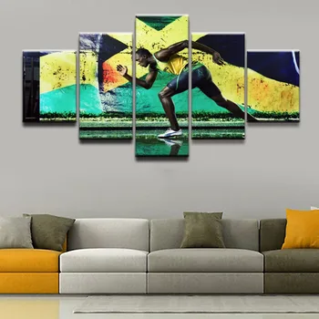 

Wall Art Canvas Painting Poster Wall Pictures For Living Room Home Decorative Modular Pictures 5 Panels Sports Usain Bolt