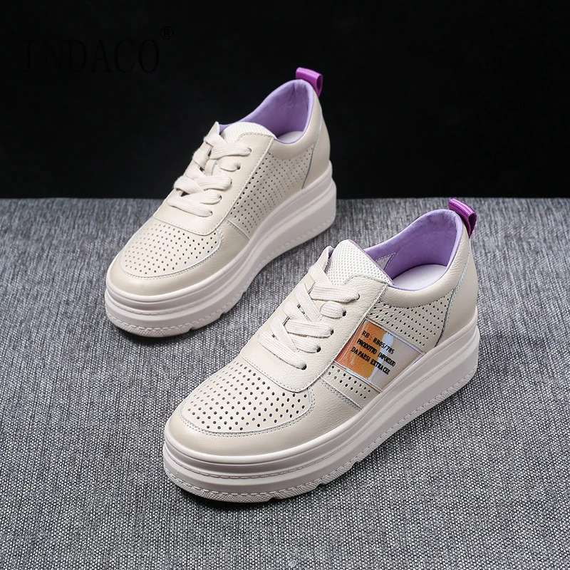 2019 Plate Casual Cuir Cm En Blanc forme Beige Femmes 6 Chaussures noir Sneakers QWrdxBoCe