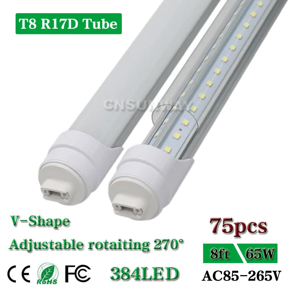 Acheter Double rangée V Forme tube de lumière led Tournant R17D Base F96HO CW T10 T12 T8 ampoule Fluorescente 8ft 96 refroidisseur porte boutique luminaire 72 W
