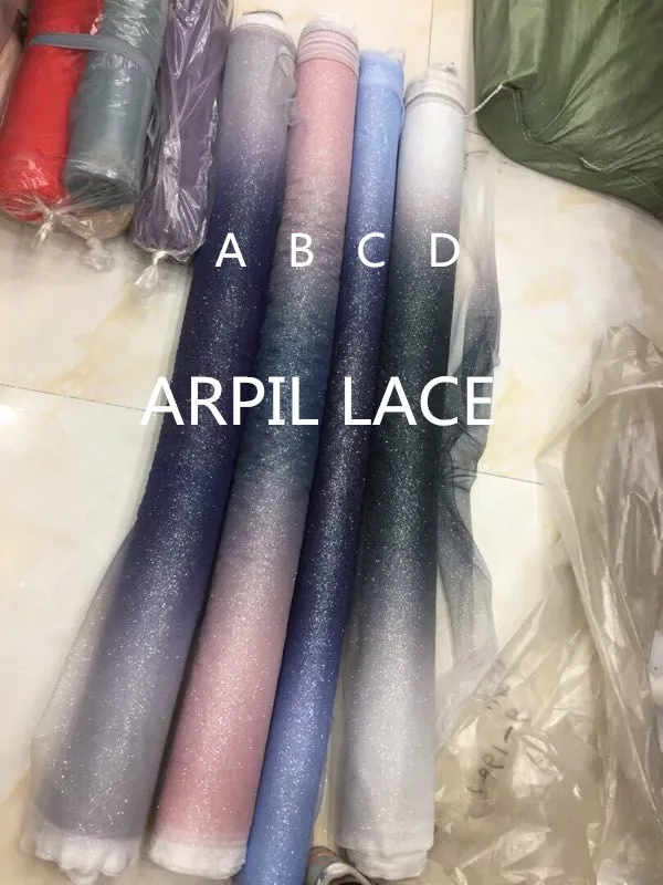 

stock HIG007# 25 yards 4 color stock gradual change digital print tulle mesh lace fabric for sawing bridal wedding dress
