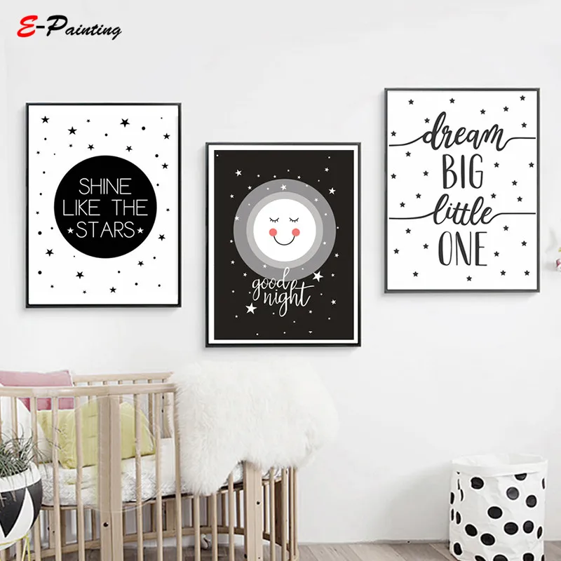 

Modern Wall Painting New Dream Big Little One Good Night Canvas Poster Print Nursery Wall Art Pictures Kid Room Decor