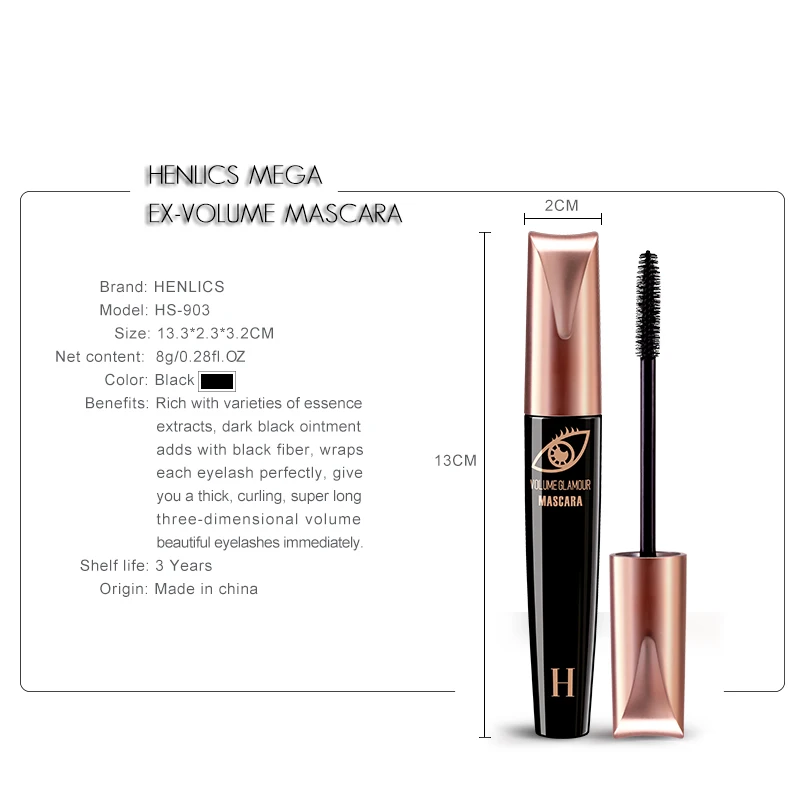 HENLICS Super Volume Black Waterproof Glamour Mascara Natural Thicken Lengthen Eyelash Makeup Mascara (4)