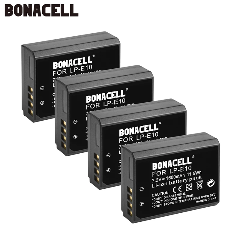 Bonacell 1600 мАч LP E10 Аккумулятор для Canon Rebel T3 T5 T6 Kiss X50 X70 EOS 1100D 1200D 1300D|Перезаряжаемые