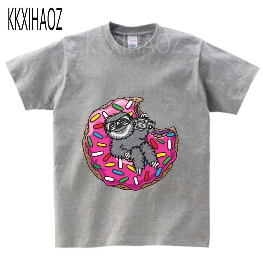 gray childreT-shirt Новинка года, футболка для мальчиков хлопковая футболка с короткими рукавами и пончиком детская разноцветная одежда для детей девочек с рисунком - Цвет: gray childreT-shirt
