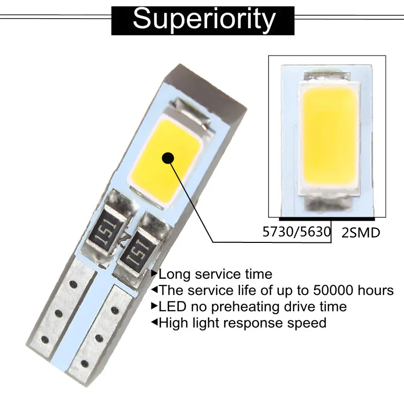2x/4x/10x/20x/50x Авто светодиодный T5 W3W 5730 SMD Клин Сторона лампы приборов Панель свет Спидометр измерительная приборная панель DC 12 V