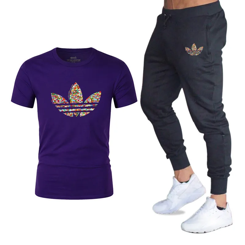 Summer Hot Sale Men's Sets T Shirts+pants Two Pieces Sets Casual Tracksuit Male 2019 Casual Tshirt Gyms Fitness trousers men