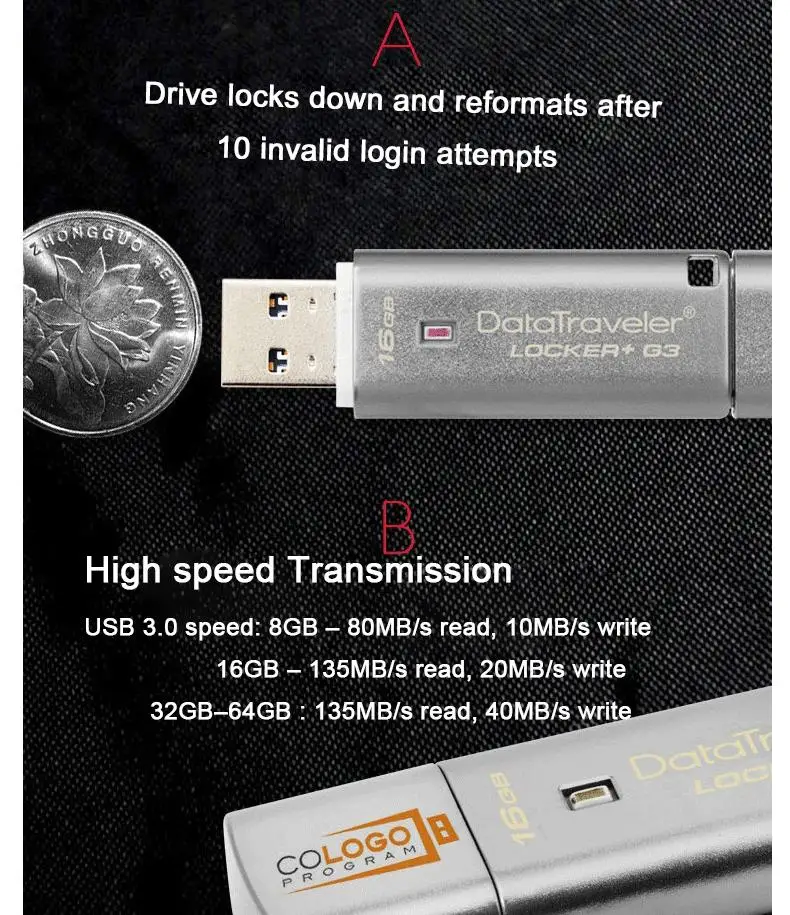 Kingston USB флеш-накопитель, флеш-накопитель, 8 ГБ, 16 ГБ, 32 ГБ, 64 ГБ, USB 3,0, металлический персональный, безопасный, usb накопитель, запоминающая карта, usb флеш-накопитель