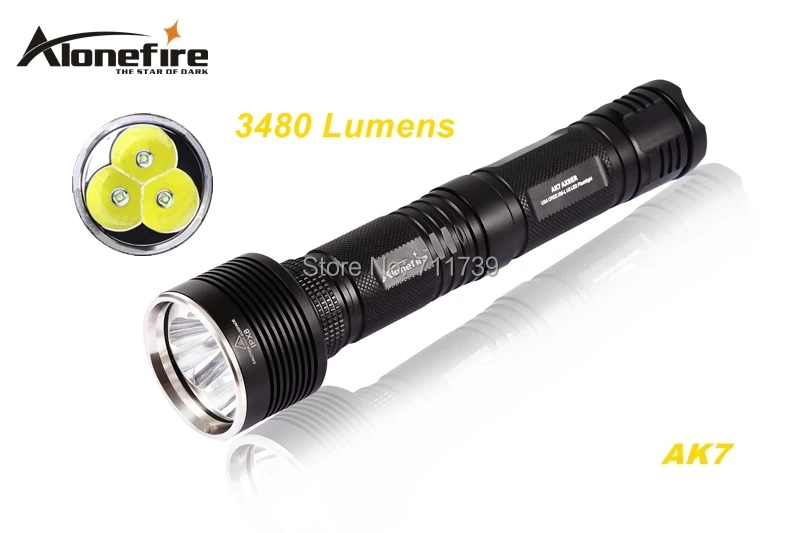 AloneFire AK7 3 x CREE XM-L U2 светодиодный фонарь 3480LM 5 режимов высокой мощности с удлинительной трубкой для 1/2x26650 батарей