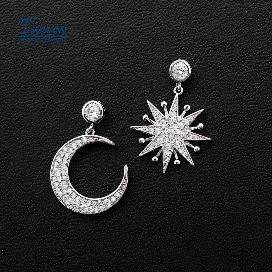 

The quality of the moon asymmetric AAA cubic zirconia earrings,Girls like as a birthday present,ER-058