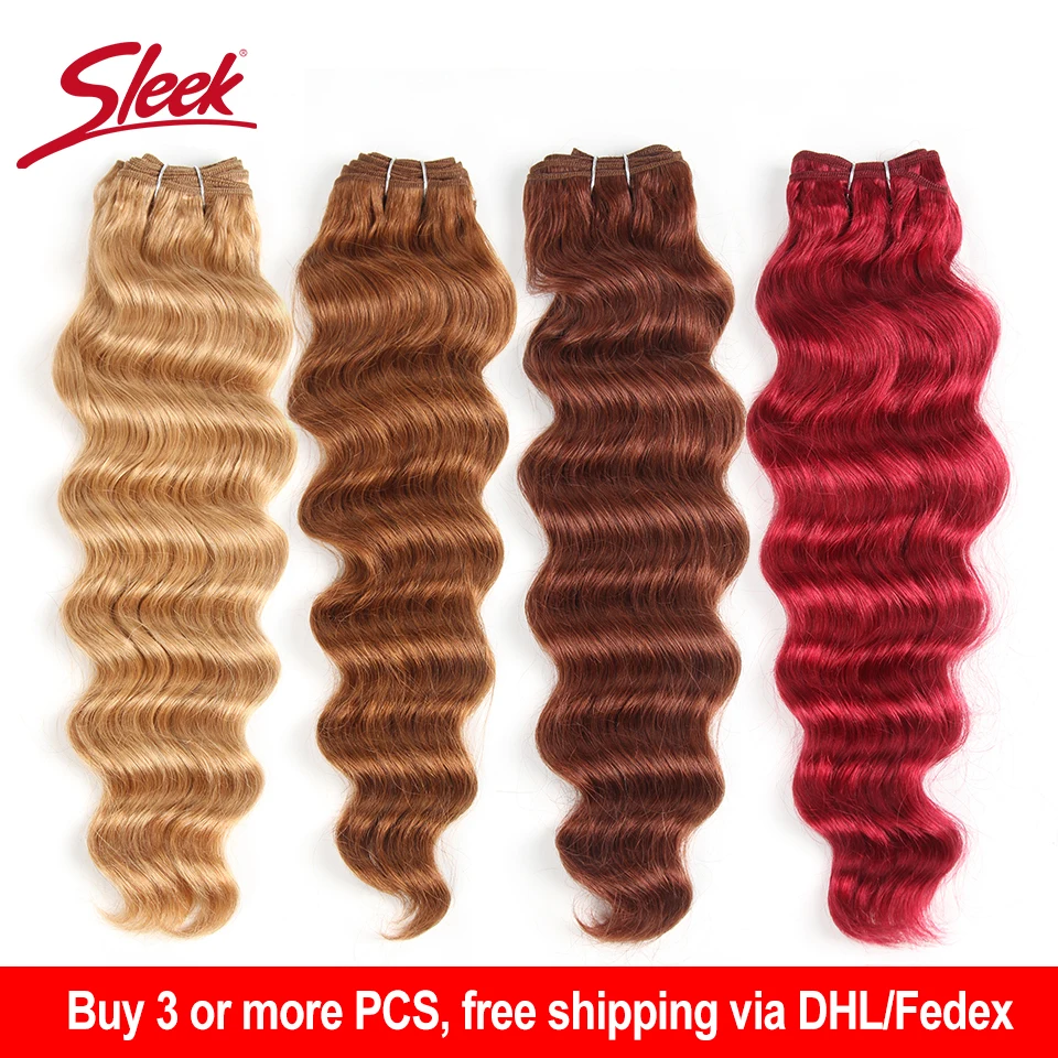 

Sleek Brazilian Hair Weave Bundles Deep Windy Human Hair Extension Colored Red Blonde 99J 1 pc Deep Wave Brazilian Hair