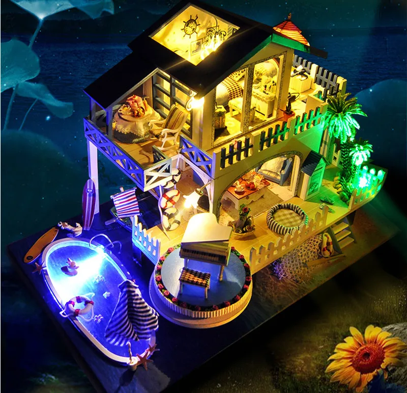 DIY Модель Кукольный дом Каса Миниатюрный Кукольный домик с мебелью светодиодный 3D деревянный дом, игрушки для детей подарок ручной работы