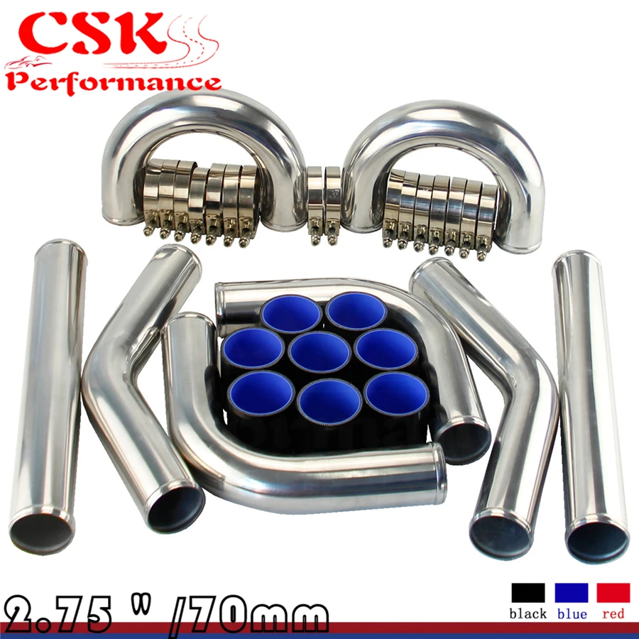 Universal 2.25 inches 8pcs Aluminum Front Mount Turbo Intercooler Piping+Silicone Hose+Clamps Kit Universal 2.25 inches 8pcs Aluminum Front Mount Turbo Intercooler Piping+Silicone Hose+Clamps Kit