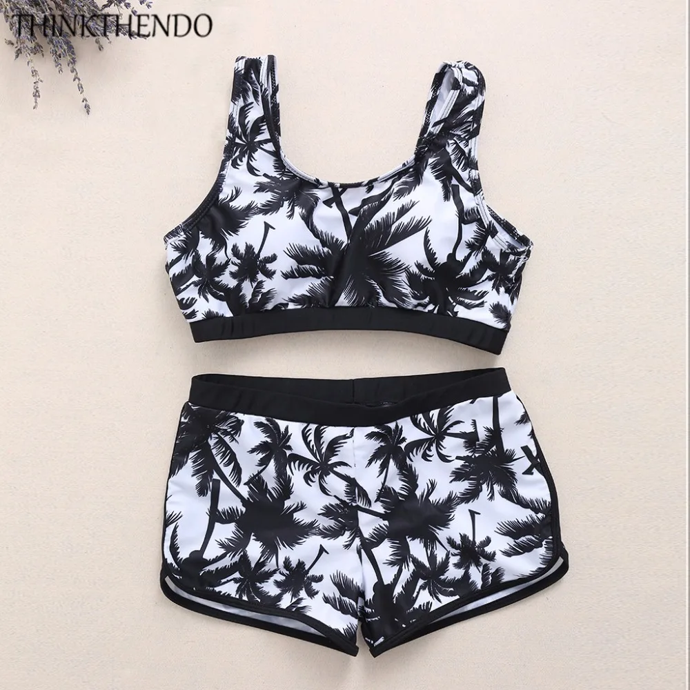THINKTHENDO 2017 Mujer Sexy Women Bikinis Set Female Beach Swimwear Push Up Swimsuit Tops High Waist Shorts Bathing Suits Floral