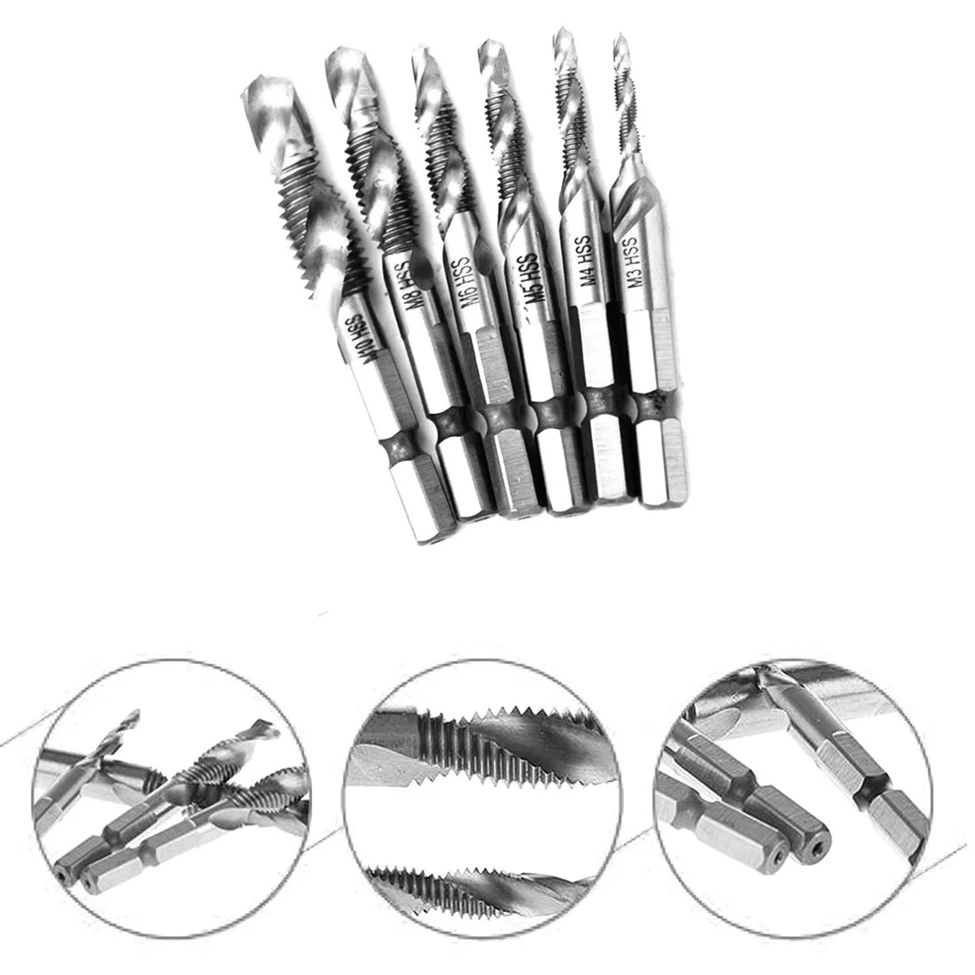 

Hot 6pcs/set Hand Tap Drill Hex Shank HSS Screw Spiral Point Thread Metric Plug Drill Bits M3 M4 M5 M6 M8 M10 Hand Tools