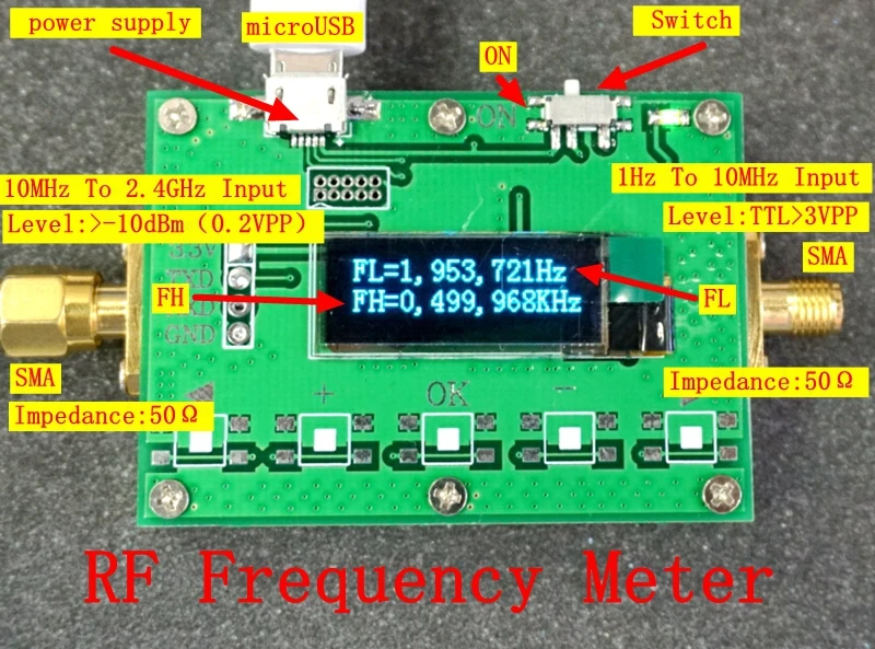 

High Precision Frequency Meter Frequency Reader Frequency Meter 2.4 GHZ OLED Display CNC Shell