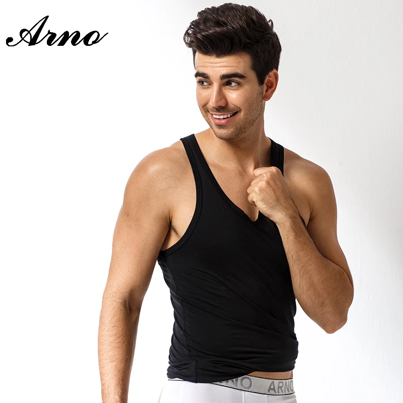 

ARNO Brand Casual Men Tank Solid Cotton Bodybuilding Men's Black White