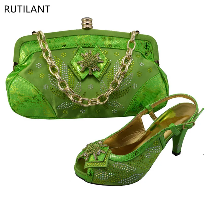 

New Italian Ladies Shoes and Bags To Match Set Decorated with Rhinestone Latest African Shoes and Matching Bags Italian Set 2018