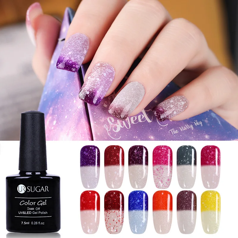 

UR SUGAR 7.5ml Snowflake Thermal Glitter Gel Polish Soak Off UV Temperature Color Changing Gradient Varnish Gel Nail Art Lacquer