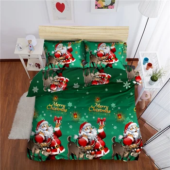 

Green Christmas Bedding Set Cartoon Santa Claus Deer Print Duvet Cover Bed Linens Bedsheet Bedclothes Pillowcase Home Decor D40
