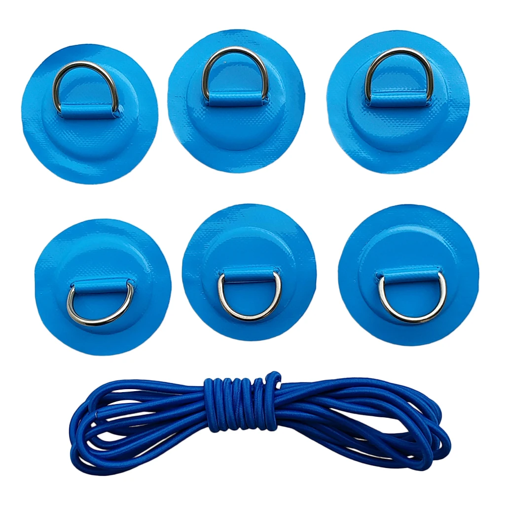 6Pcs Kayak PVC Inflatable Boat Kayak Dinghy Canoe Raft 316 Stainless Steel D-Ring Patch/Pad & Elastic Bungee Rope Cord Tie Down
