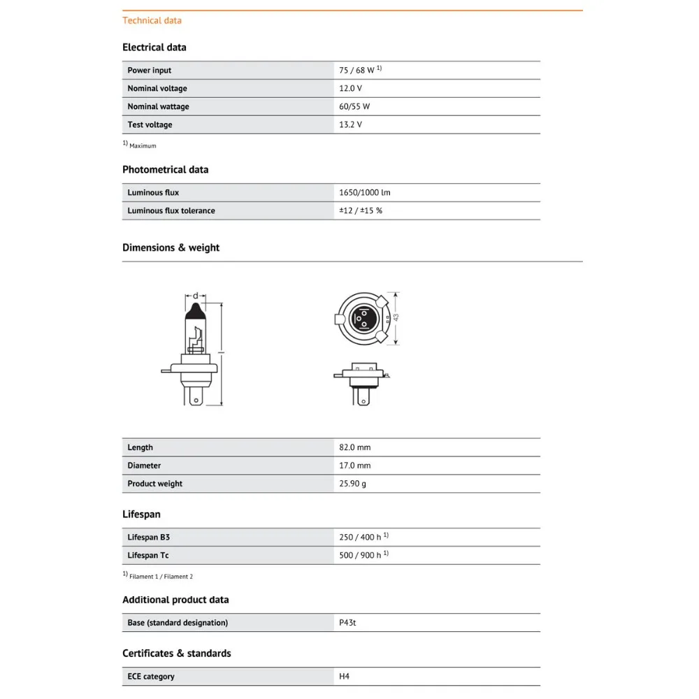 OSRAM H4 9003 12V 60/55W 64193 P43t Германия 3200K стандартная оригинальная автомобильная фара Hi/Lo