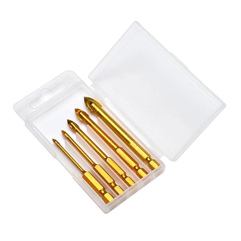 5pcs Glass Drill Bit Set  1/4" Hex Shank Tungsten Carbide Tipped Ceramic Tile High Quality Cutter Power Tools Accessories