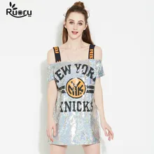 Европейский стиль, топы с открытыми плечами для женщин, свободные, повседневные, расшитые блестками, шикарные лямки, женская футболка размера плюс, женские топы