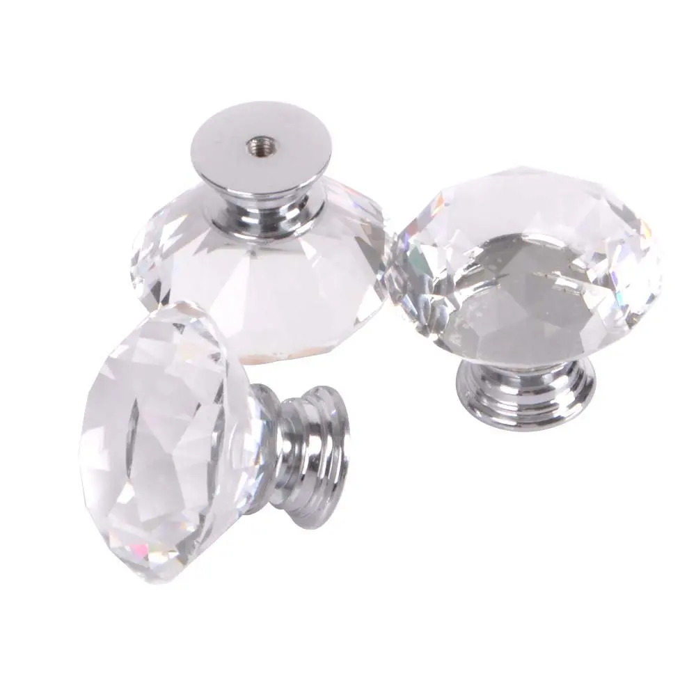 Large 8x 40mm Clear Crystal Glass Door Knobs Diamond Drawer