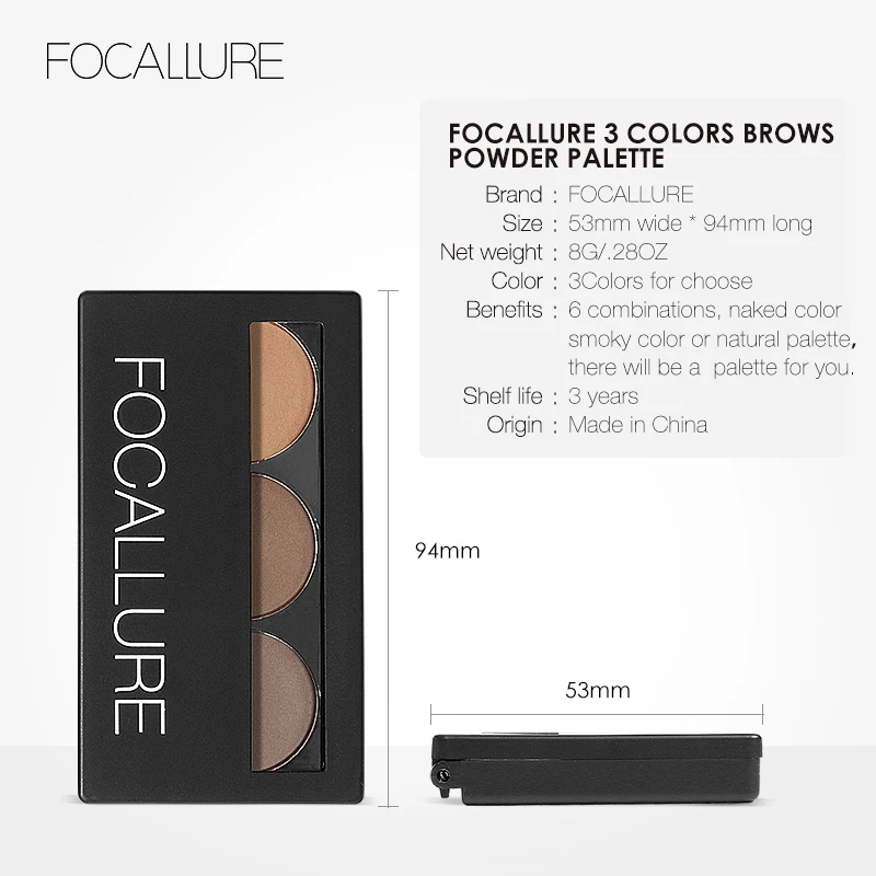 FOCALLURE Eyebrow Palette Matte 3 Colors Powder Palette Cosmetic Waterproof Eye Makeup Eyebrow Enhancer