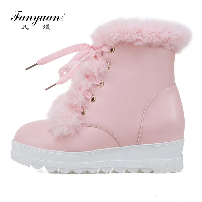Fanyuan Hot Sale Shoes Women Boots Solid Lace up Soft Cute Women Snow