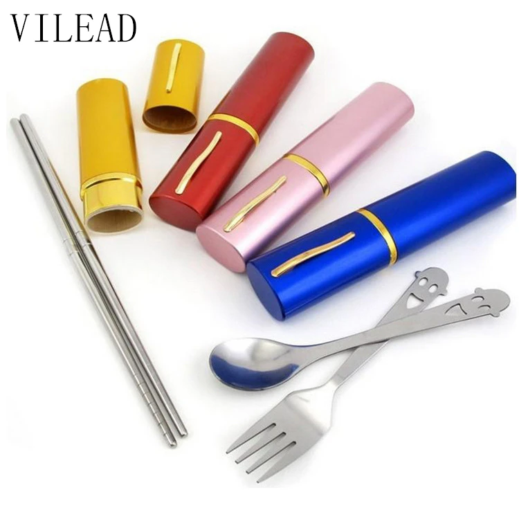 

Stainless Steel Outdoor Camping Tableware Portable Spoon Fork Chopsticks 3Pcs/Set Picnic Tableware Essential Set for Hiking BBQ