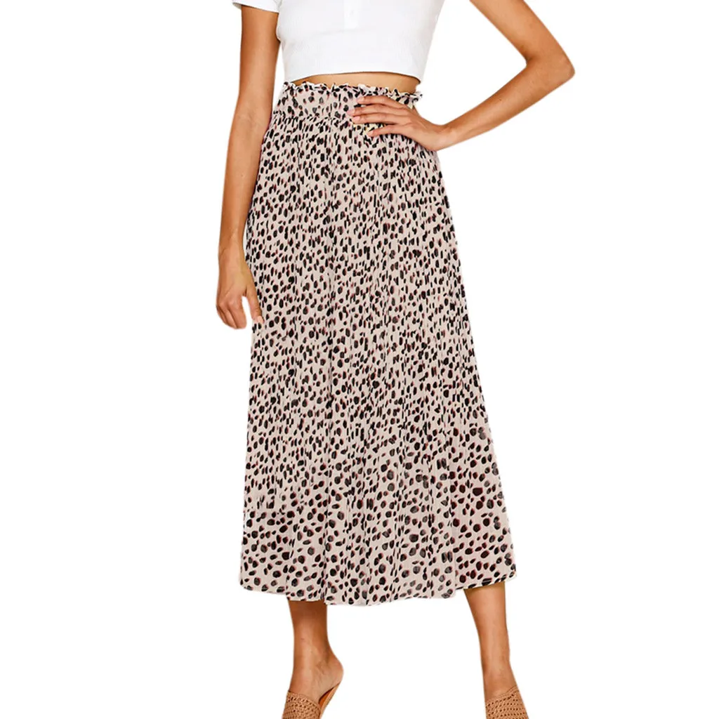 

Summer skirt women's fashion style elastic waist leopard skirt Vintage loose long skirt Swing 2019 Casual new arrival faldas M5