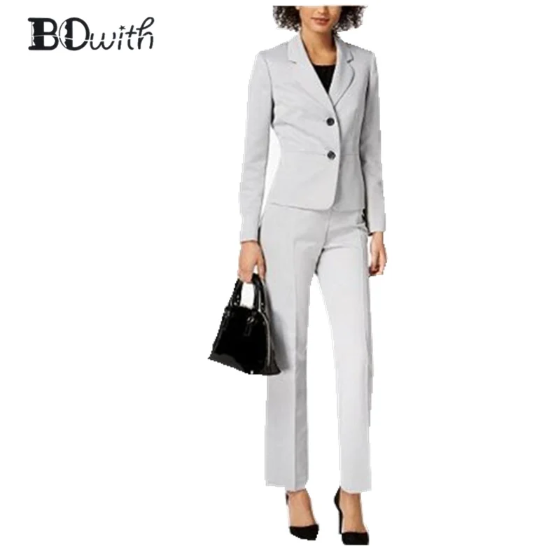 Professional Business Vrouwen Broekpakken 2019 Light Grey Custom Made New Elegant Pantsuits voor vrouwen 2 Stuks (Jas + Broek) voor Werk Professional Business Vrouwen Broekpakken 2019 Light Grey Custom Made New Elegant Pantsuits voor vrouwen 2 Stuks (Jas + Broek) voor Werk