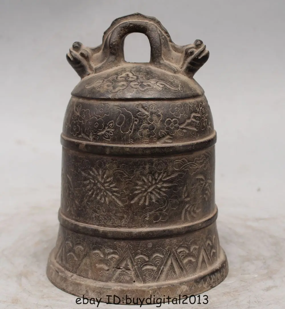 

DS 7" Old Chinese Buddhism Bronze Temple Fairy Ancient Belle Bell Zhong Hanging