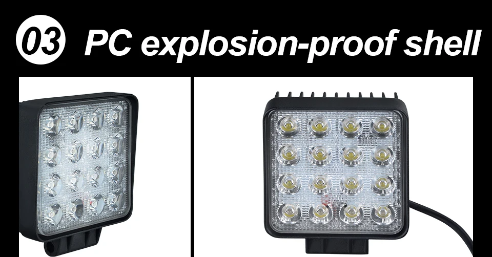 AcooSun 48W LED Car Working lamp Square DC 12V 24V LED Work Lamp Spot Light Combo Beam Offroad Boat Car Motorcycle SUV Auto Bulb (5)