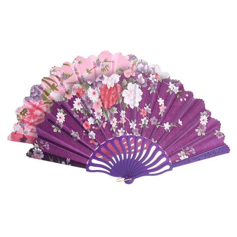 

Floral Decorative Folding Fan Satin Handheld Fan with Plastic Ribs for Home Wedding Decoration Dancing Party Props