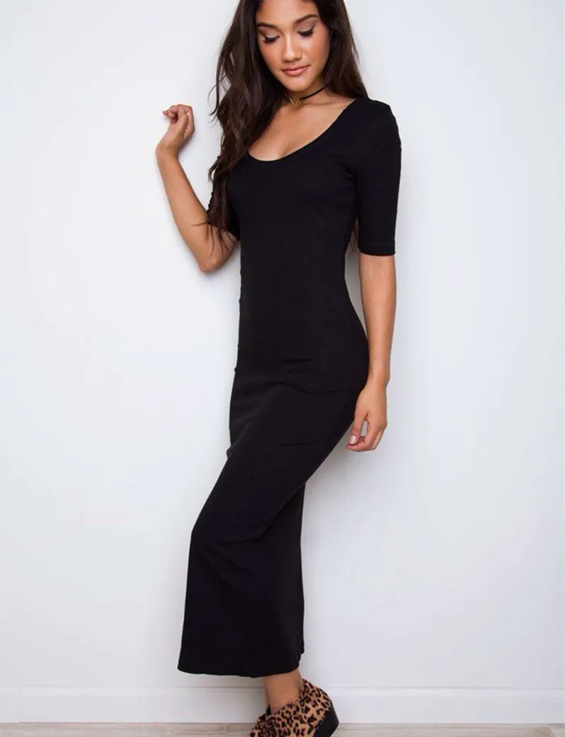 Sexy Party Black Maxi Dresses Women Autumn Sexy Half Sleeve Backless 