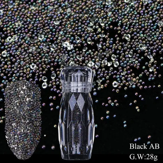 1 коробка AB Икра мини блестящие бусины прозрачный кристалл смешанный Циркон Нейл-арт Икра Стразы для украшения ногтей маникюр TR071 - Цвет: Black AB