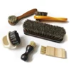 6 Pcs Set Horse Hair Pig Bristle Shoe Brush , Oil Polish Tool, Scrub Suede Fur, Clear Leather Shoes Ash 1