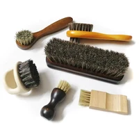 6 Pcs Set Horse Hair Pig Bristle Shoe Brush , Oil Polish Tool, Scrub Suede Fur, Clear Leather Shoes Ash 1