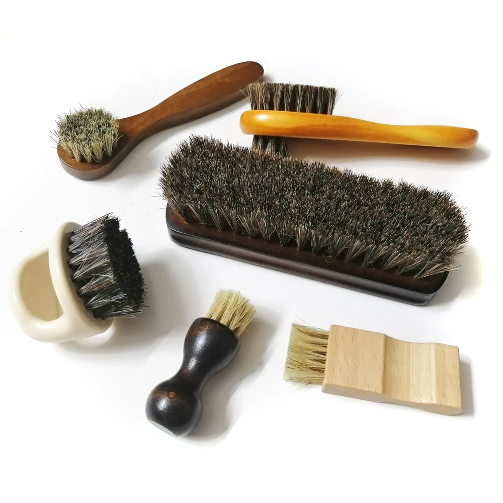 6 Pcs Set Horse Hair Pig Bristle Shoe Brush , Oil Polish Tool, Scrub Suede  Fur, Clear Leather Shoes Ash|Shoe Brushes| - AliExpress
