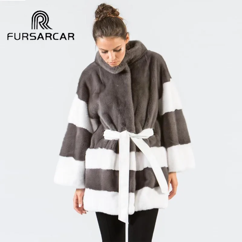 

FURSARCAR 80 CM Long Real Mink Fur Coat Women With Stand Collar Winter Natural Mink Fur Female Coat Elegant Mink Fur Jacket