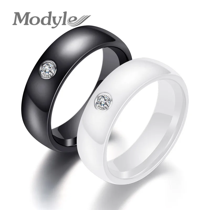 Mostyle черно-белое красочное кольцо керамическое кольцо для женщин с большим кристаллом обручальное кольцо Ширина 6 мм Размер 6-10 подарок для мужчин