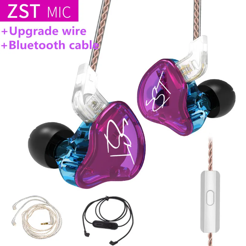 KZ ZST DD+ BA наушники с тяжелыми басами, гарнитура, Hi-Fi наушники, железо, 4 ядра, управление музыкой, обмен движением, Bluetooth кабель ZSN AS10 ES4 - Цвет: purple mic silver BT