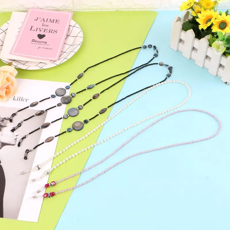 

2 Pcs Beaded Shell Imitation pearl Eyeglasses Chain Holder Anti-slip Sunglasses Retainer Cord